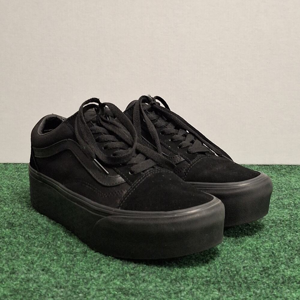 Vans Old Skool Stackform Shoes Womens Size 7.5 Triple Black Suede Casual Comfort - Picture 2 of 10